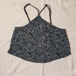 American Eagle floral cross front strappy crop top tank top blue Y2K Small